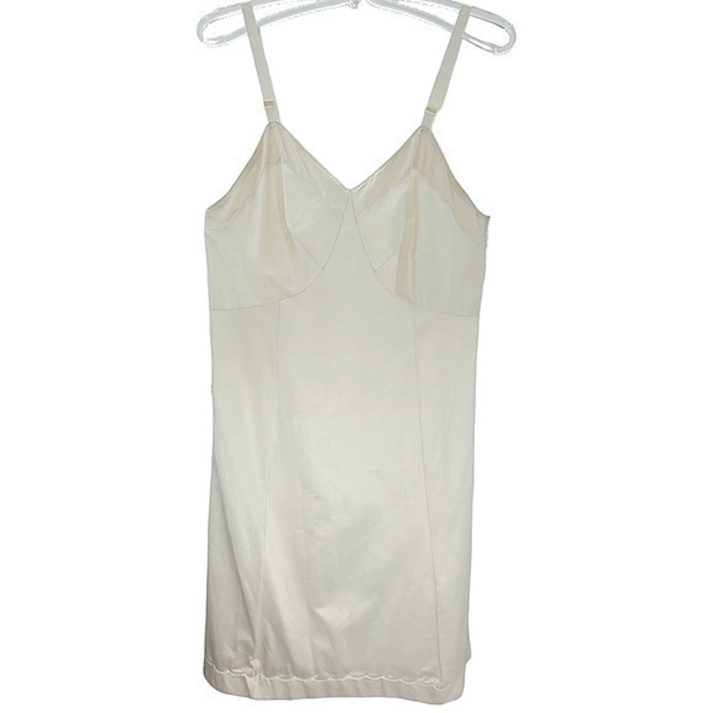 Sears White Nylon Scalloped‎ Stitching Vintage Coquette Slip Dress Size 40